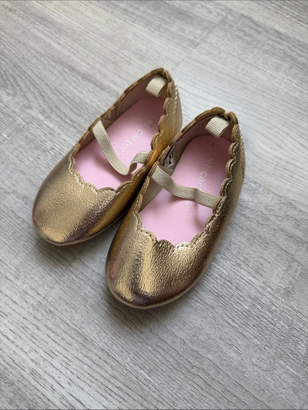 Baby Girl Carter's Metallic Gold Mary Jane Flats with Pink Insole